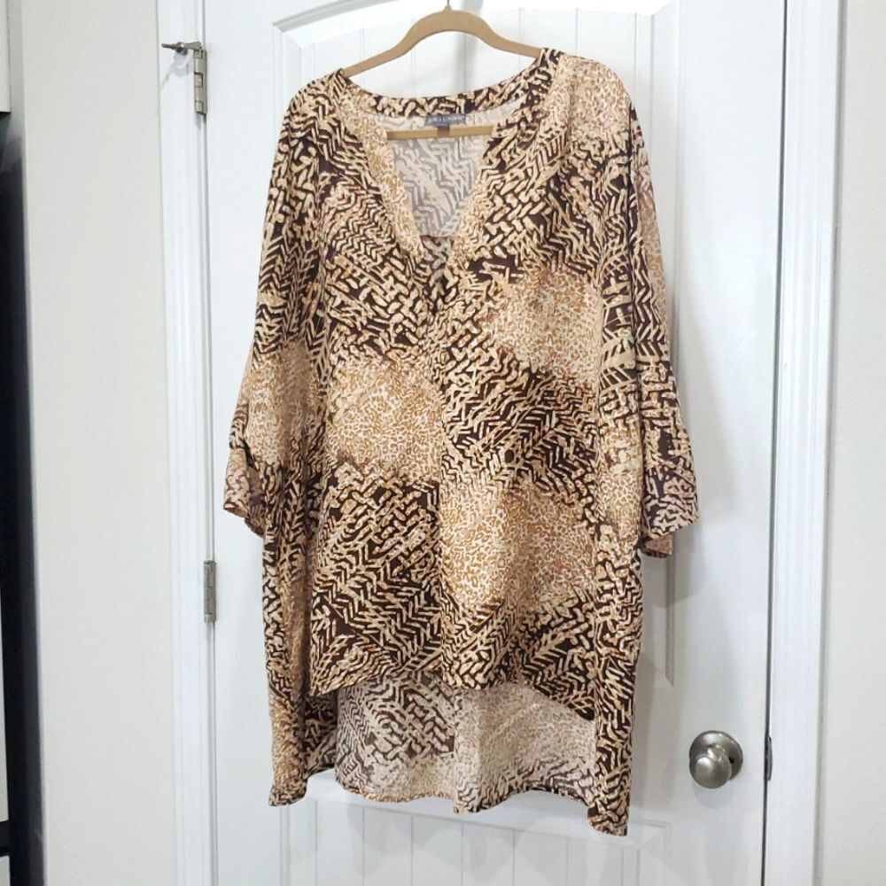 Jessica London Womans Plus Size, High/Low Cheetah Print, Linen Tunic, Size 26W